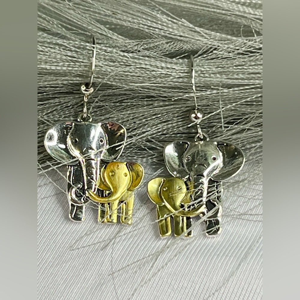 SILVER AND GOLD ELEPHANT EARRINGS